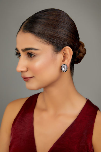 White Finish Swarovski Enamelled Stud Earrings