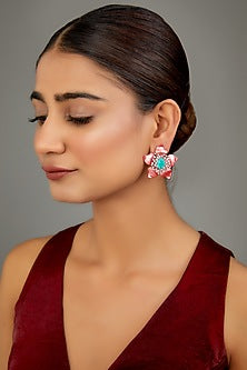 Rose Gold Finish Semi-Precious Stone Stud Earrings