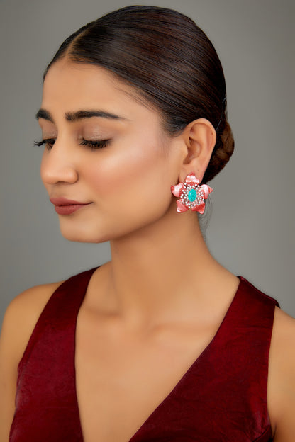 Rose Gold Finish Semi-Precious Stone Stud Earrings