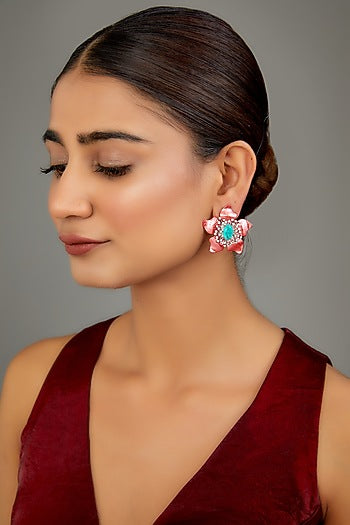 Rose Gold Finish Semi-Precious Stone Stud Earrings