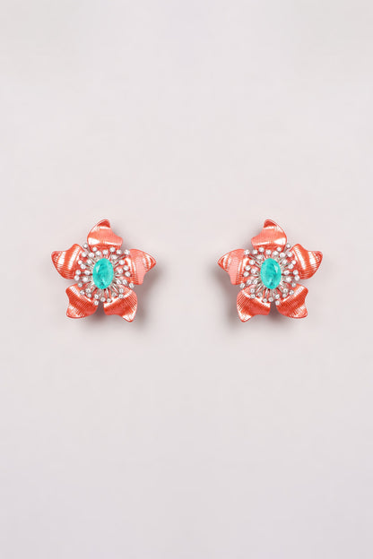 Rose Gold Finish Semi-Precious Stone Stud Earrings