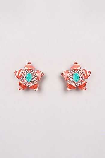 Rose Gold Finish Semi-Precious Stone Stud Earrings