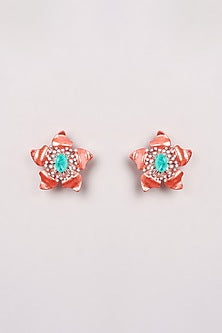 Rose Gold Finish Semi-Precious Stone Stud Earrings