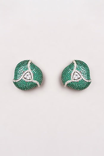 White Finish Zircon Stud Earrings