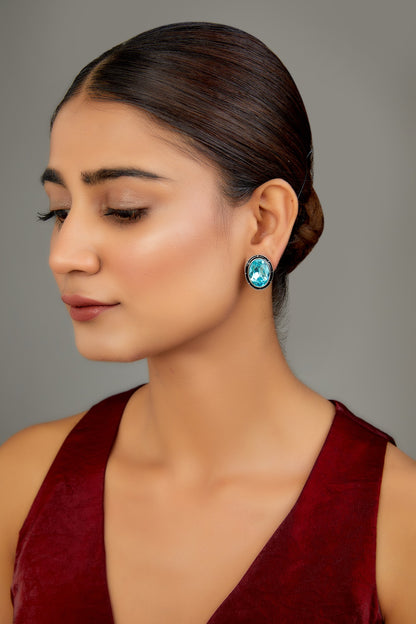 White Finish Swarovski Enamelled Stud Earrings
