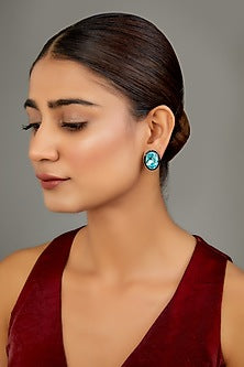 White Finish Swarovski Enamelled Stud Earrings