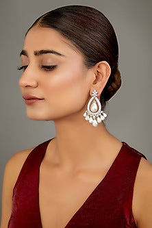 White Finish Zircon & Pearl Dangler Earrings