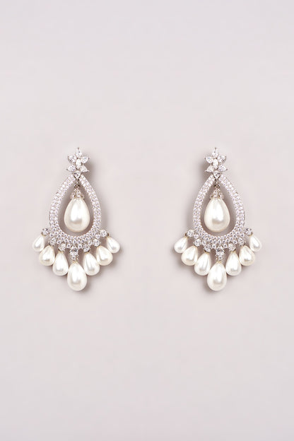 White Finish Zircon & Pearl Dangler Earrings