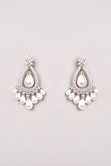 White Finish Zircon & Pearl Dangler Earrings