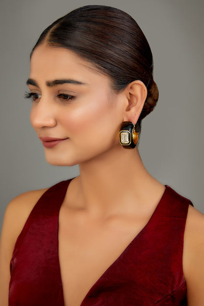 Gold Finish Swarovski Enamelled Hoop Earrings