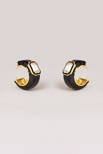 Gold Finish Swarovski Enamelled Hoop Earrings