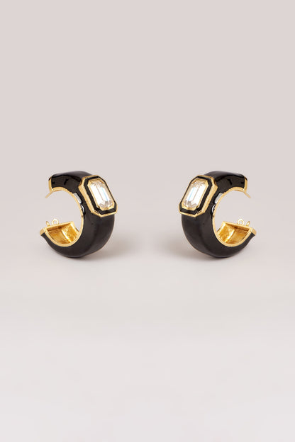 Gold Finish Swarovski Enamelled Hoop Earrings