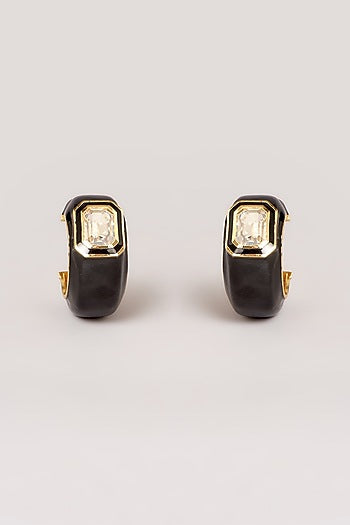 Gold Finish Swarovski Enamelled Hoop Earrings