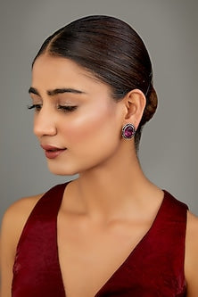White Finish Swarovski Enamelled Stud Earrings