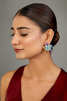 Rose Gold Finish Semi-Precious Stone Stud Earrings