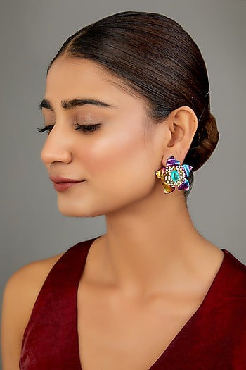 Rose Gold Finish Semi-Precious Stone Stud Earrings