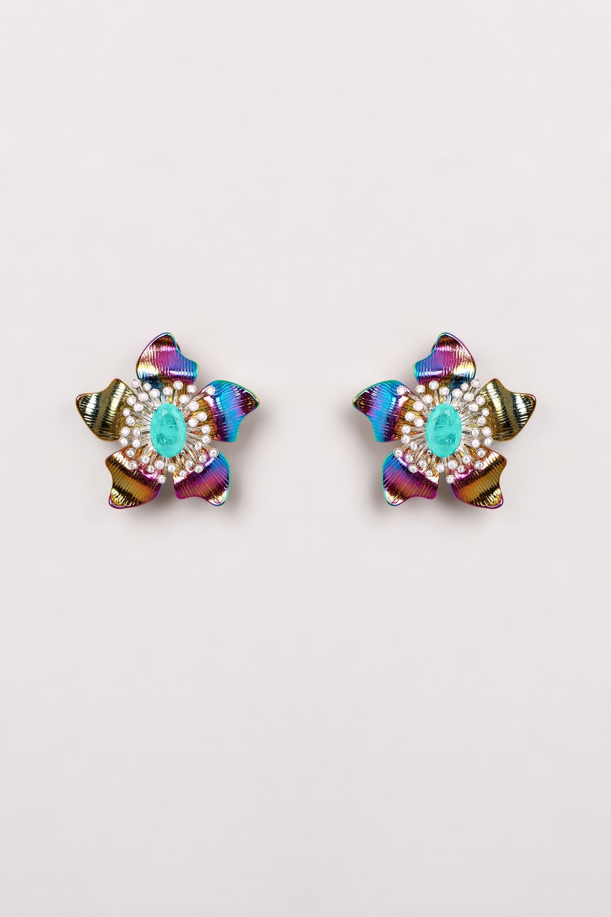 Rose Gold Finish Semi-Precious Stone Stud Earrings