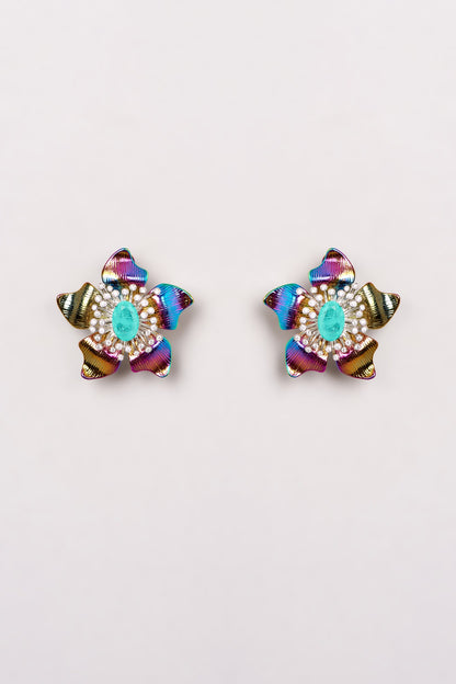 Rose Gold Finish Semi-Precious Stone Stud Earrings