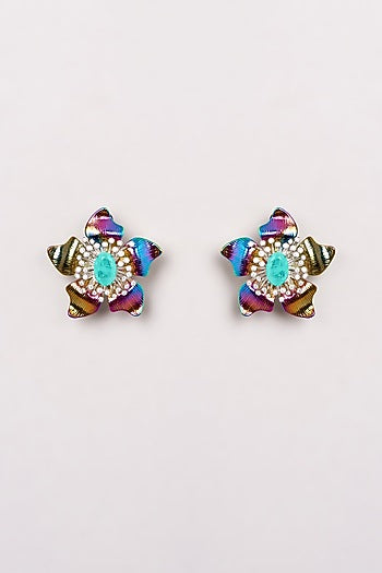 Rose Gold Finish Semi-Precious Stone Stud Earrings