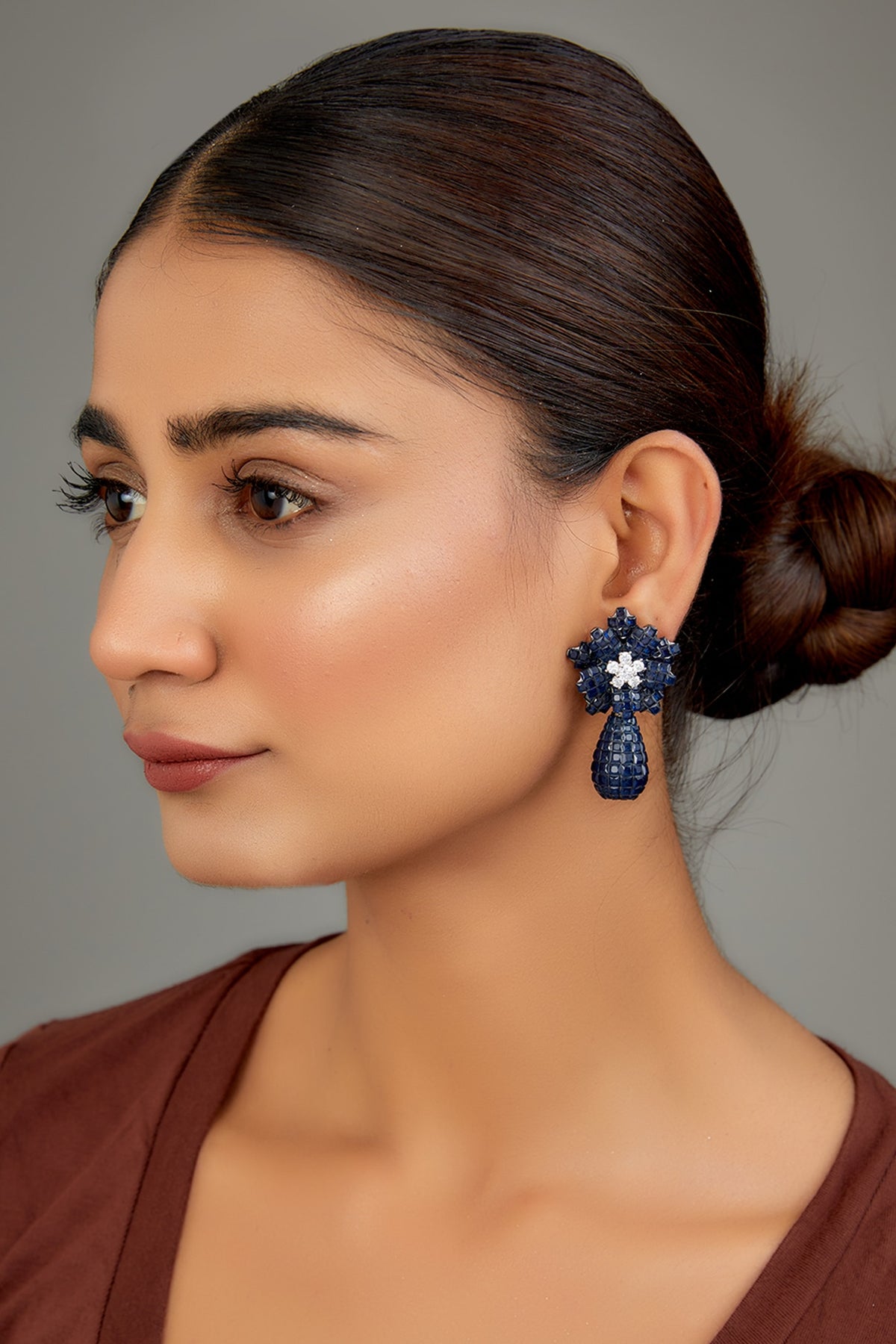 White Finish Blue Zircon Dangler Earrings
