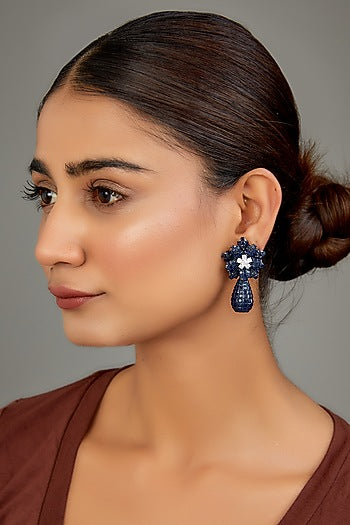 White Finish Blue Zircon Dangler Earrings