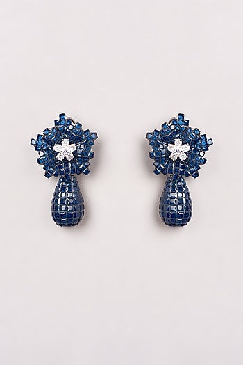 White Finish Blue Zircon Dangler Earrings