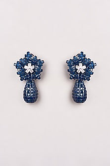 White Finish Blue Zircon Dangler Earrings