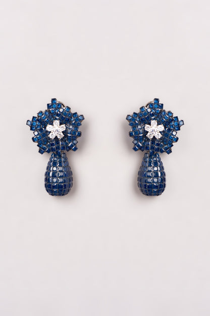 White Finish Blue Zircon Dangler Earrings