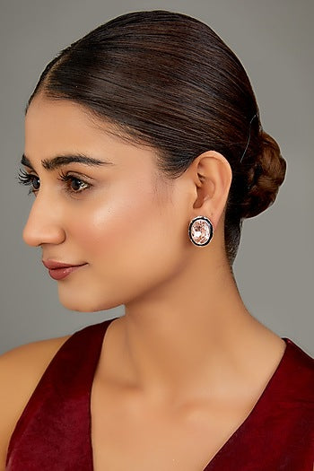 Black Enamelled Brown Swarovski Stud Earrings