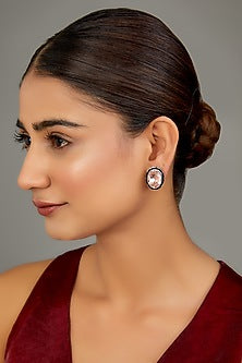 Black Enamelled Brown Swarovski Stud Earrings