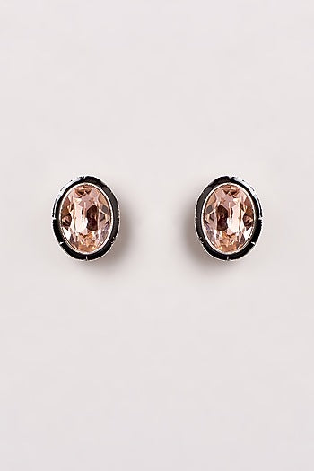 Black Enamelled Brown Swarovski Stud Earrings