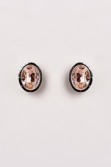 Black Enamelled Brown Swarovski Stud Earrings