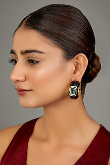 Gold Finish Swarovski Black Enamelled Hoop Earrings