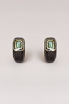 Gold Finish Swarovski Black Enamelled Hoop Earrings