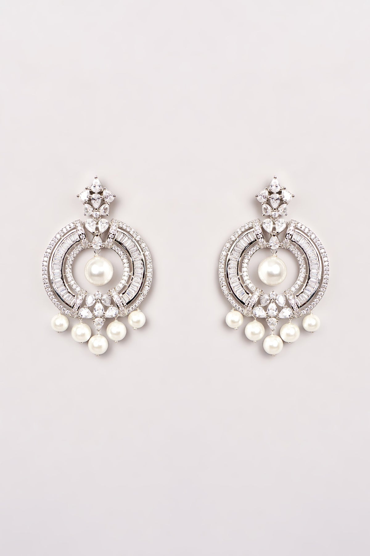 White Finish Zircon & Pearl Dangler Earrings