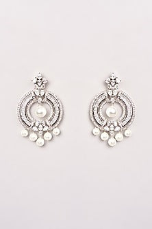 White Finish Zircon & Pearl Dangler Earrings
