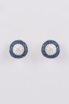 White Finish Blue Zircon Stud Earrings