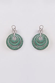 White Finish Green Zircon Dangler Earrings