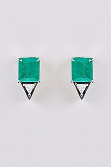 White Finish Green Zircon Stud Earrings