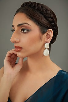 White Finish Pearl & Stone Dangler Earrings