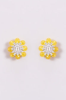 White Finish Yellow Zircon Stud Earrings