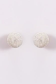 White Finish Crystal Ball Stud Earrings