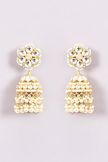Gold Finish Kundan Polki Jhumka Earrings