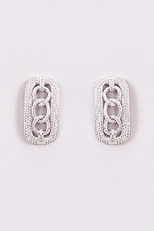 White Finish Zircon Stud Earrings
