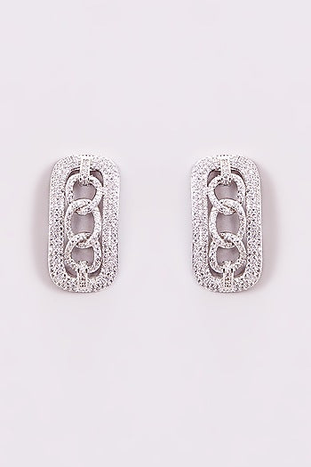 White Finish Zircon Stud Earrings