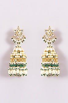 Gold Finish Kundan Polki Jhumka Earrings