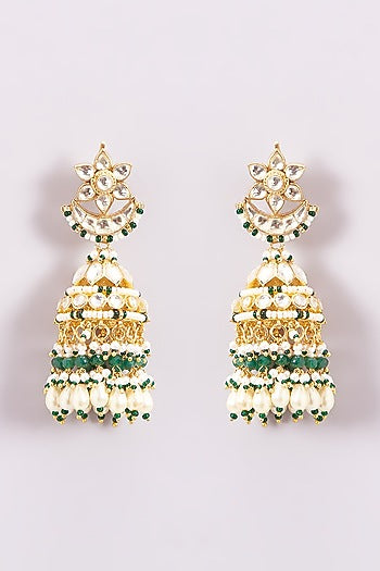 Gold Finish Kundan Polki Jhumka Earrings