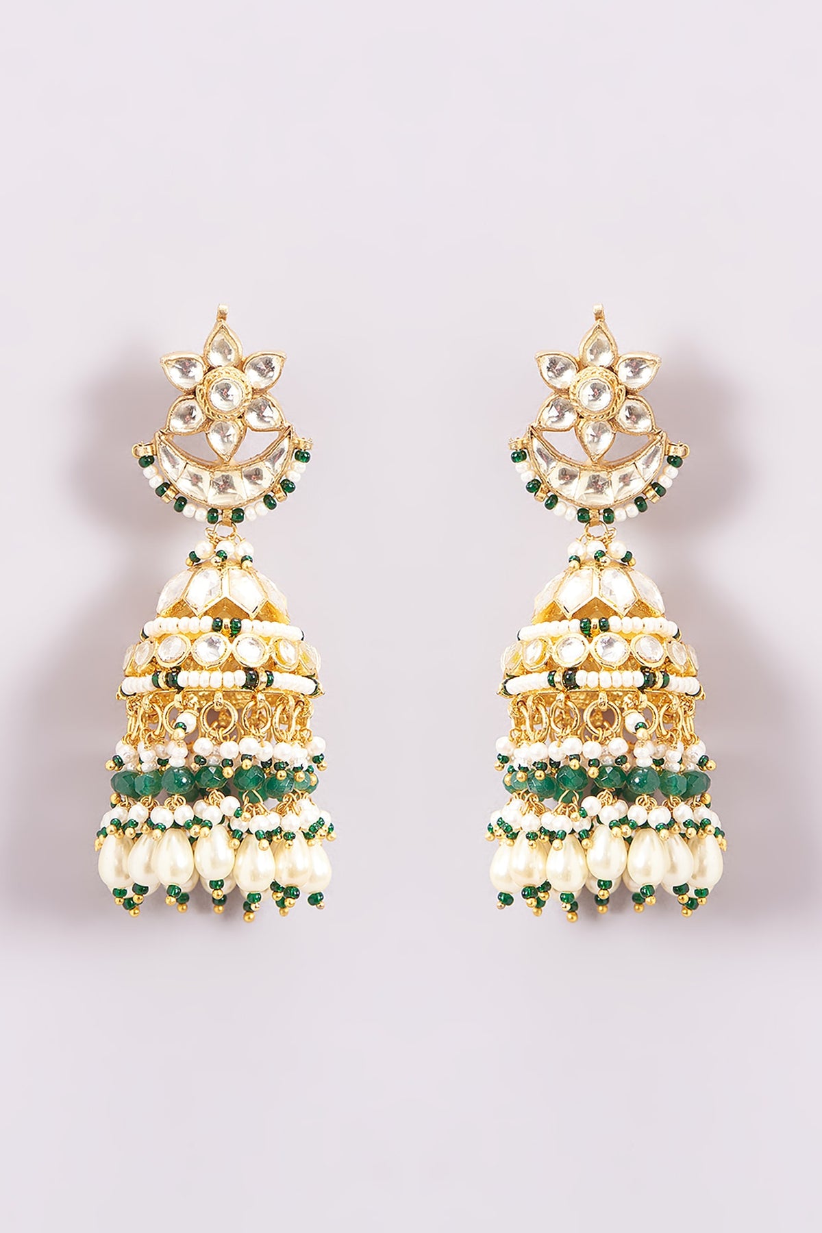 Gold Finish Kundan Polki Jhumka Earrings