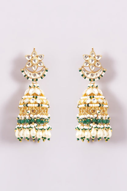 Gold Finish Kundan Polki Jhumka Earrings