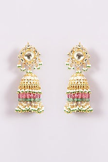 Gold Finish Kundan Polki Jhumka Earrings